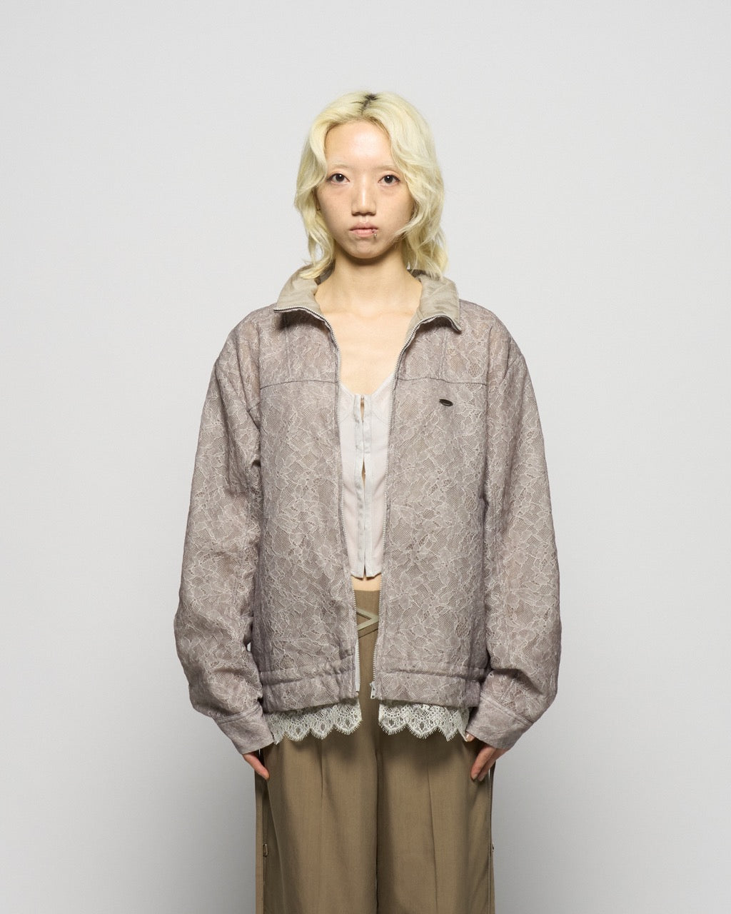 fuzzy lace drawstring blouson Khaki【Delivery in January 2026】