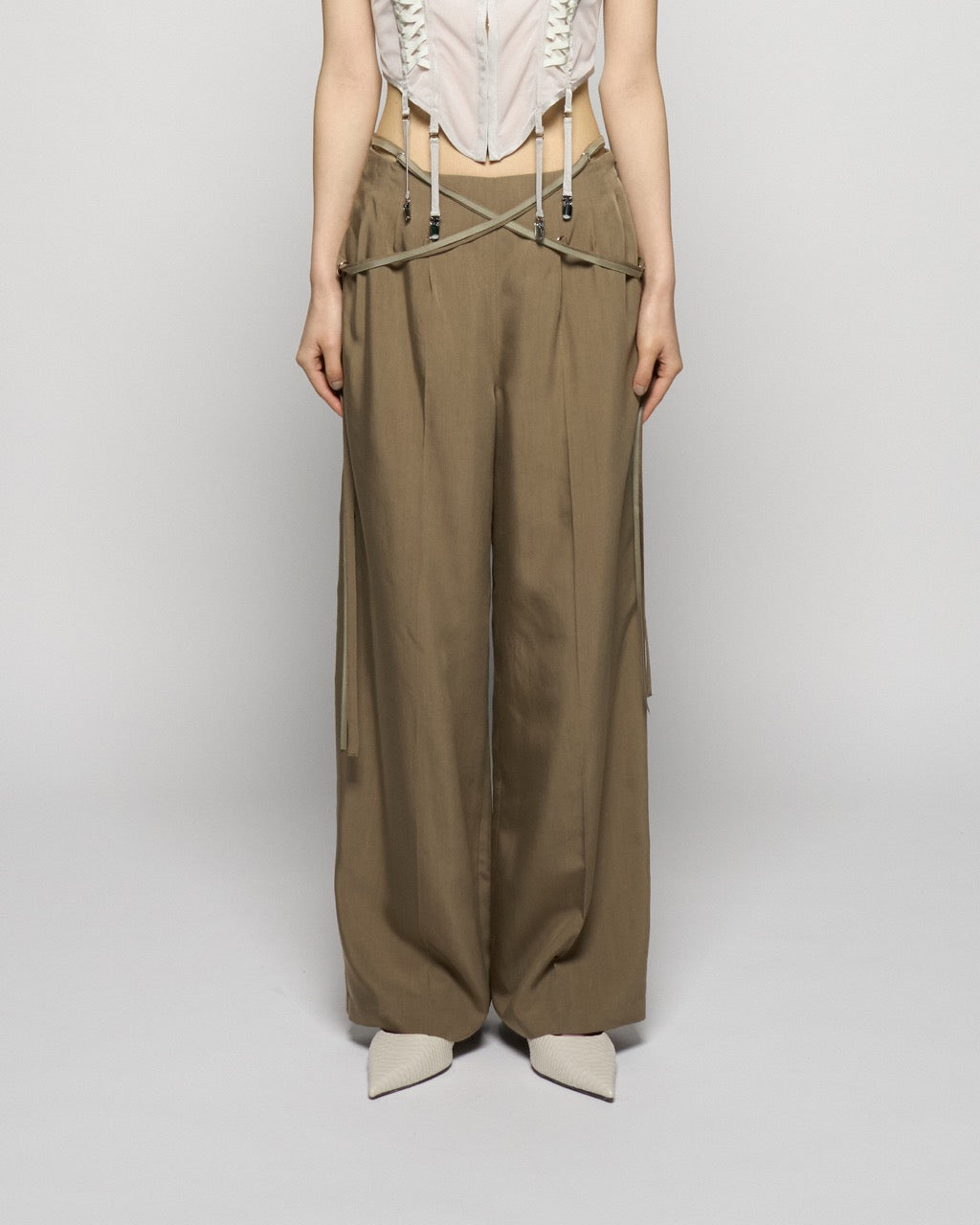 multi way ribbon tape pants Olive【Delivery in February 2026】