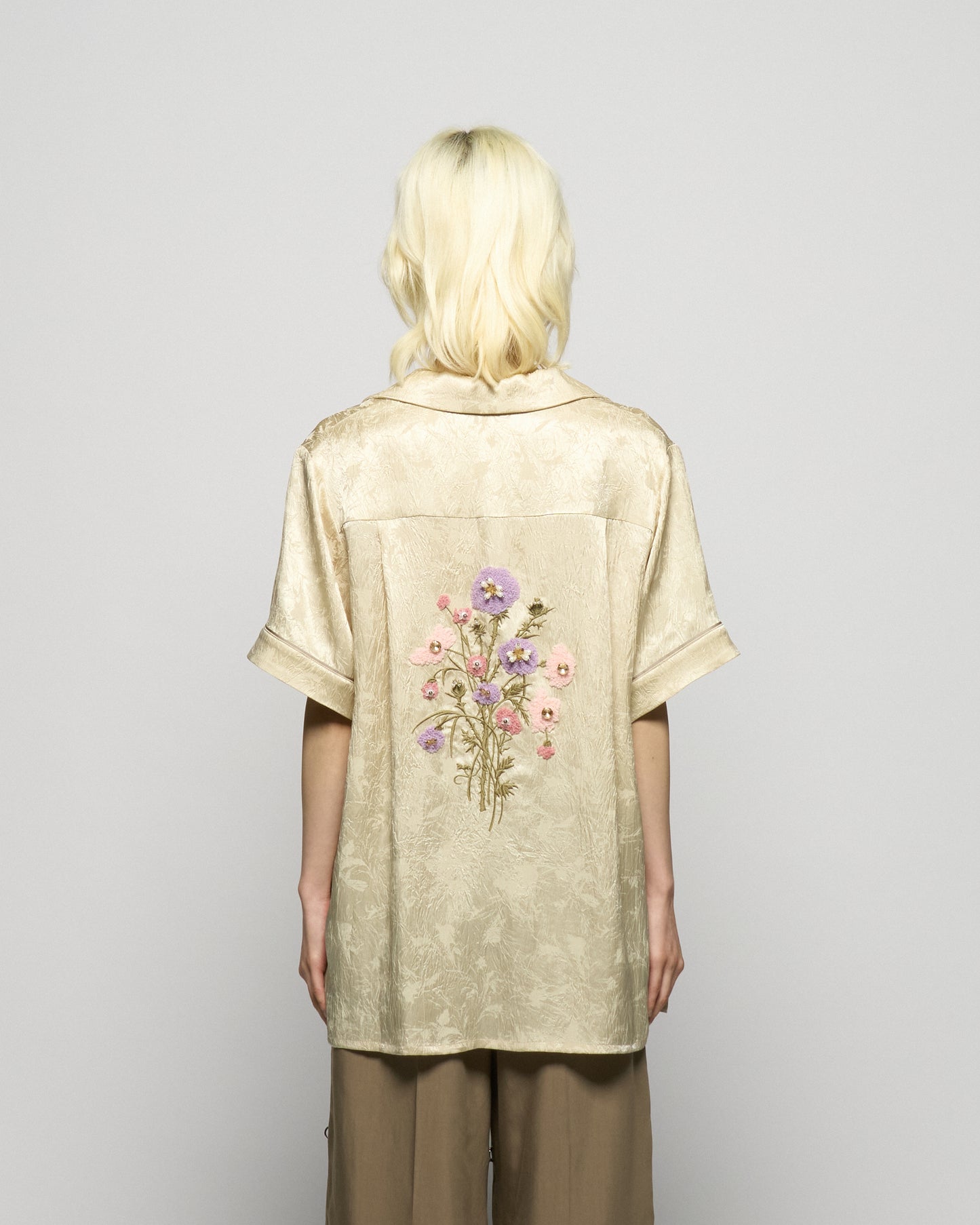 Wild bloom beads embroidery open collar shirt Champagne beige【Delivery in March 2026】