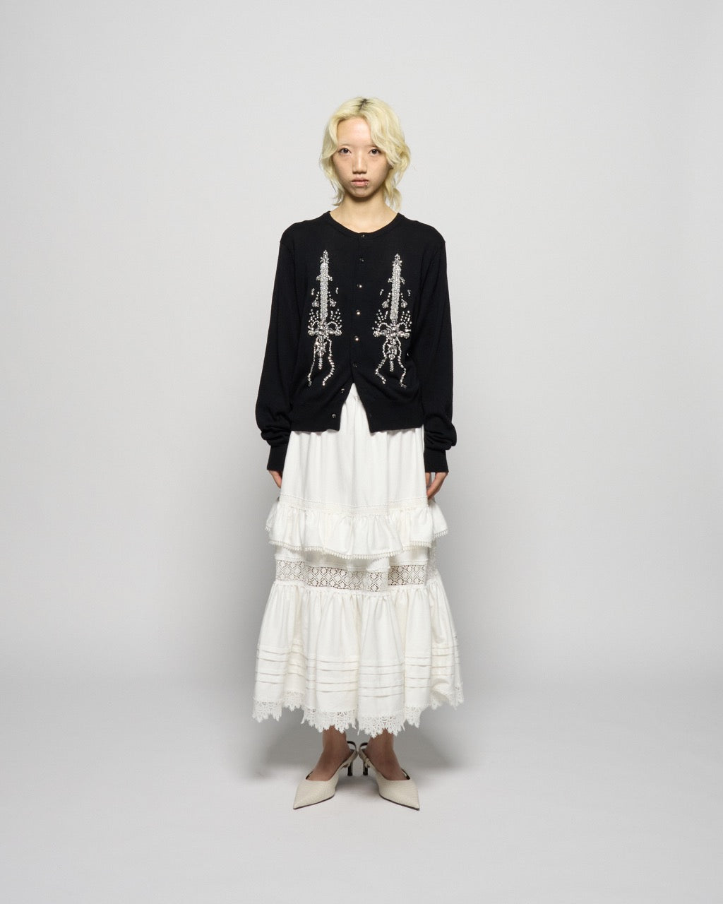 tiered lace frill skirt White【Delivery in February 2026】