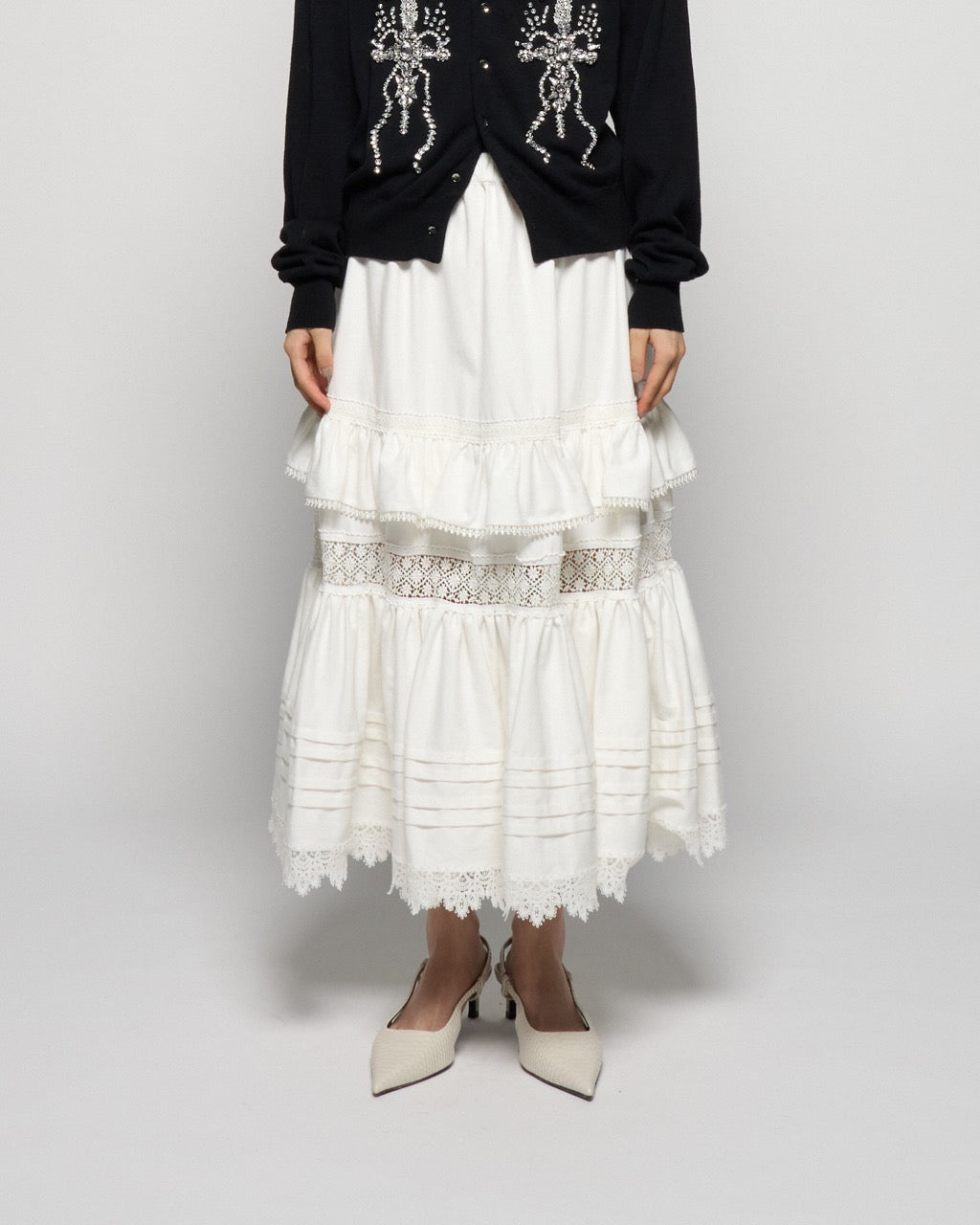 tiered lace frill skirt White【Delivery in February 2026】