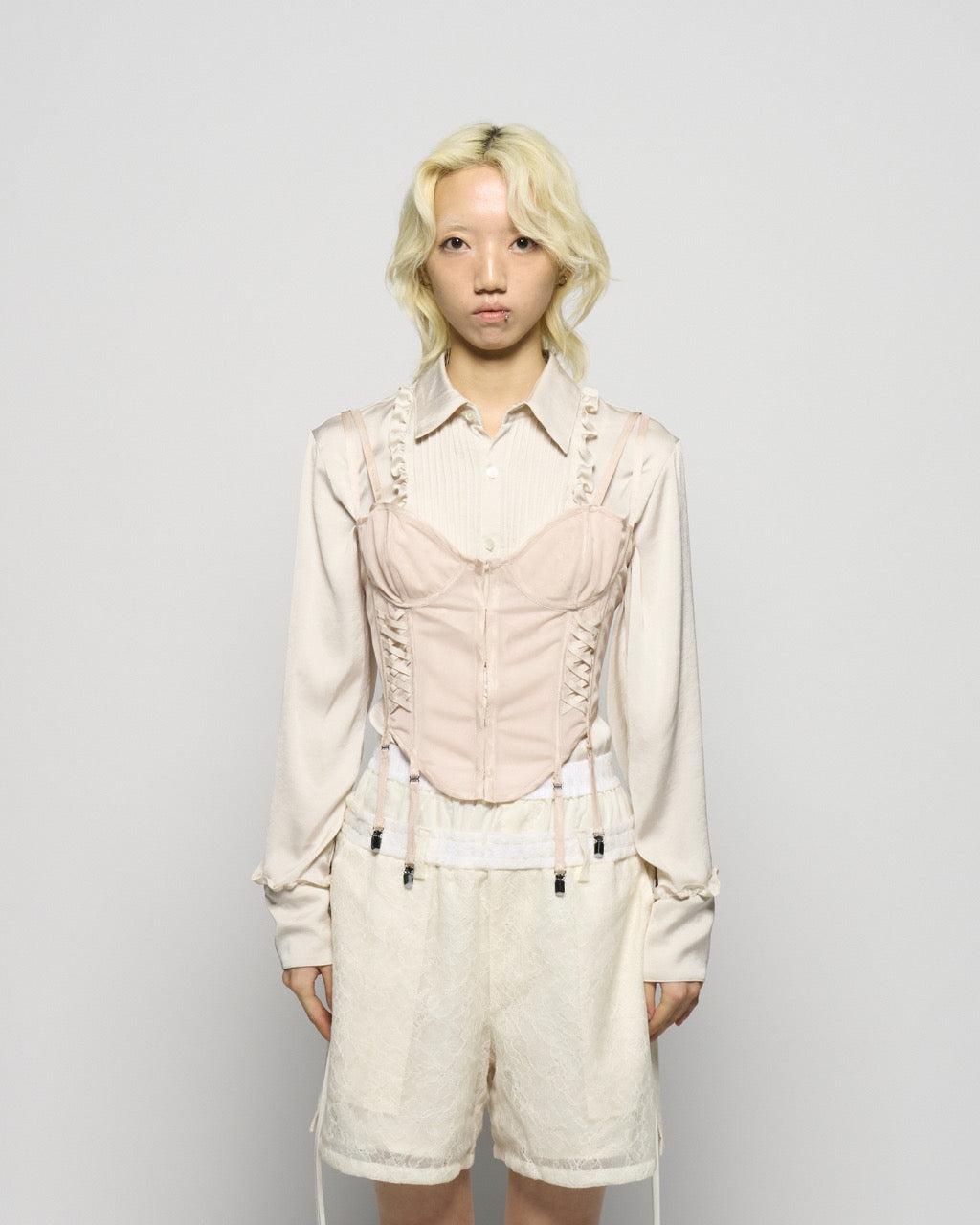 fuzzy lace layered half pants Cream【Delivery in January 2026】