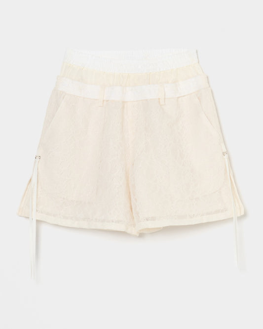 fuzzy lace layered half pants Cream【Delivery in January 2026】