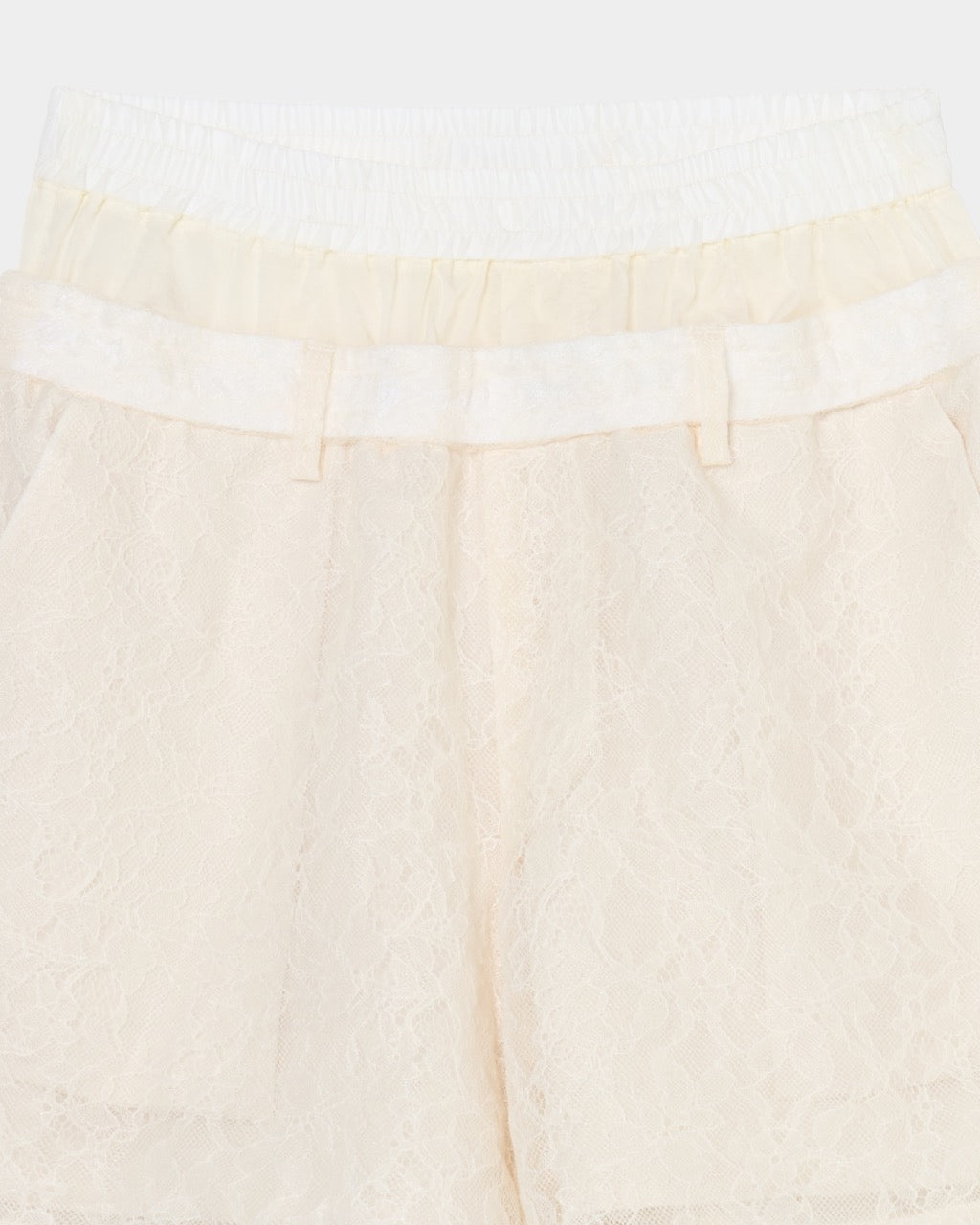 fuzzy lace layered half pants Cream【Delivery in January 2026】
