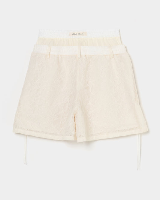 fuzzy lace layered half pants Cream【Delivery in January 2026】