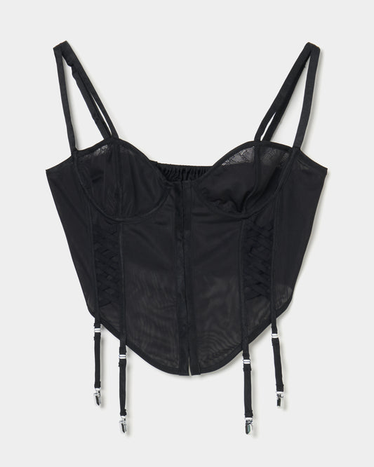 lace up garter sheer corset Black【Delivery in February 2026】