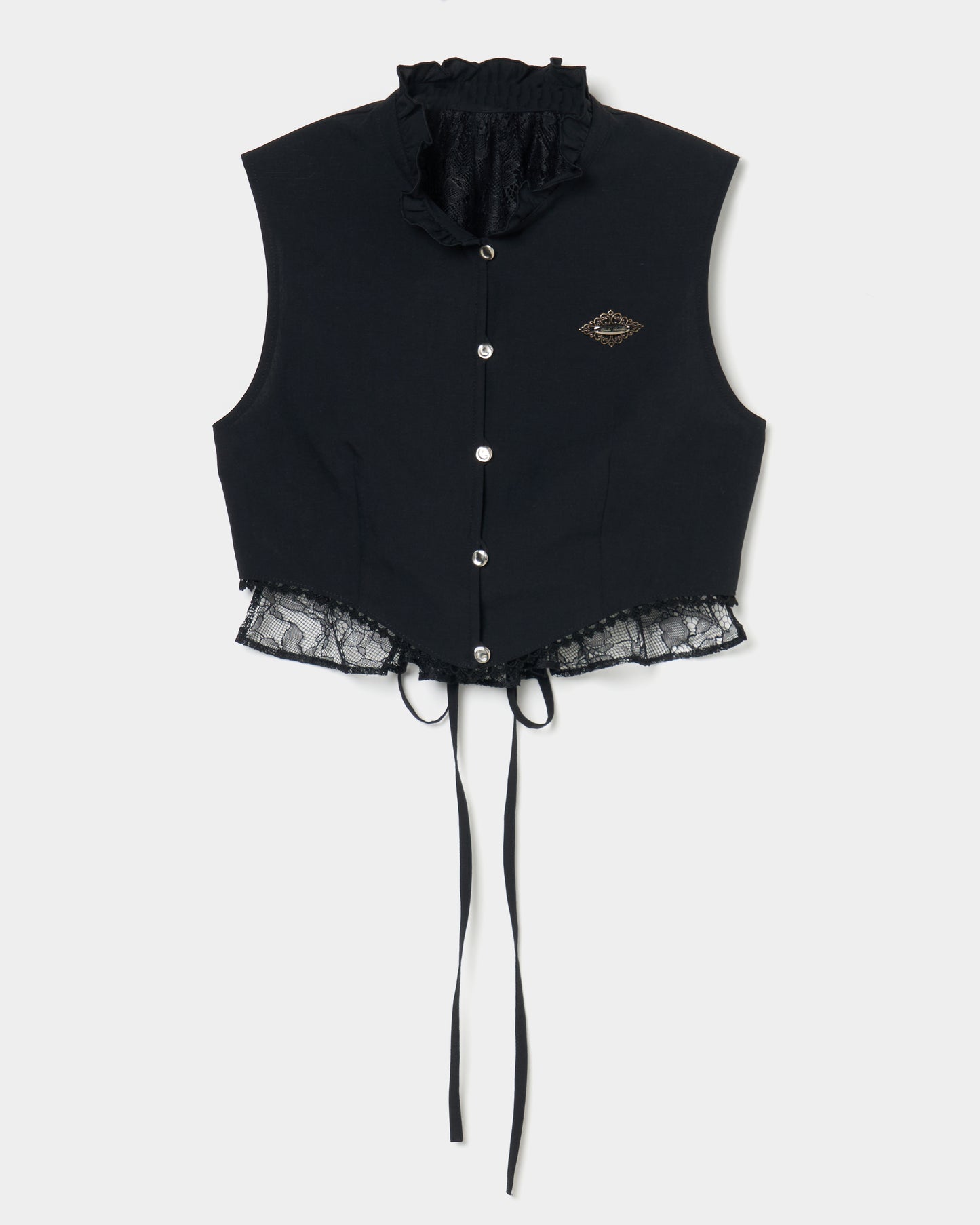 back lace curtain no sleeve blouse Black【Delivery in January 2026】