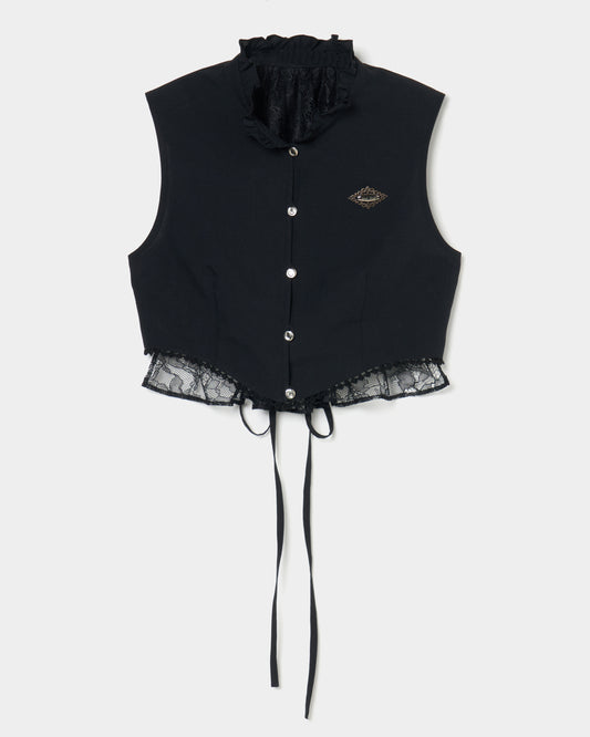 back lace curtain no sleeve blouse Black【Delivery in January 2026】