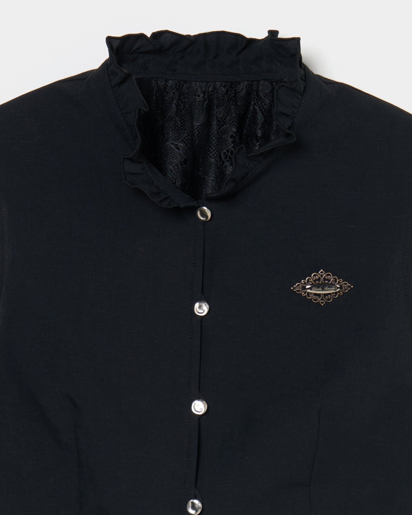 back lace curtain no sleeve blouse Black【Delivery in January 2026】