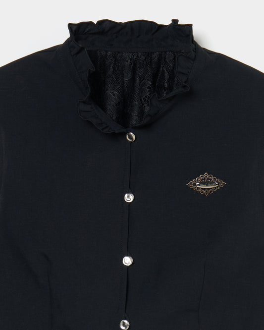 back lace curtain no sleeve blouse Black【Delivery in January 2026】