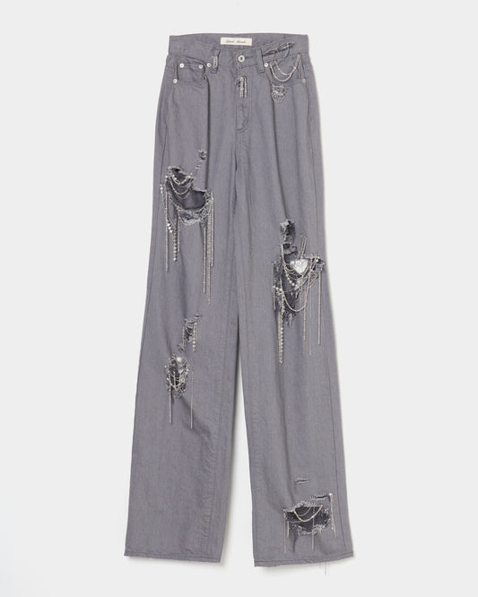 chain damaged denim pants Gray【Delivery in February 2026】
