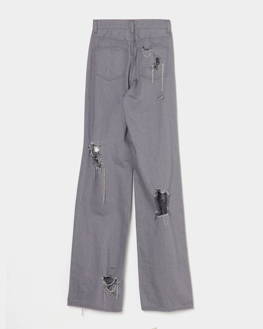 chain damaged denim pants Gray【Delivery in February 2026】