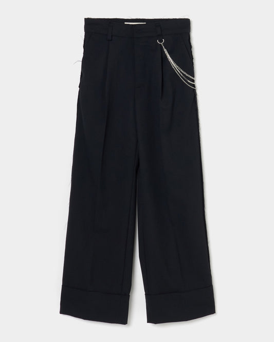 seam frayed dropped chain pants Black【Delivery in February 2026】