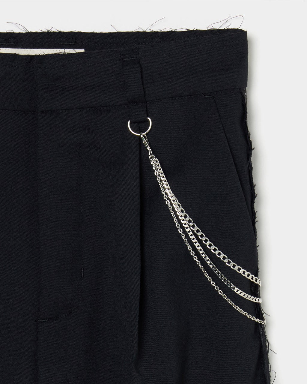 seam frayed dropped chain pants Black【Delivery in February 2026】