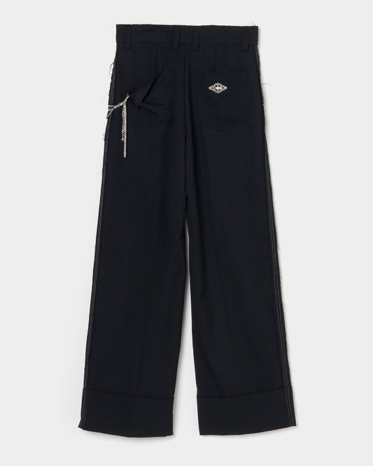 seam frayed dropped chain pants Black【Delivery in February 2026】