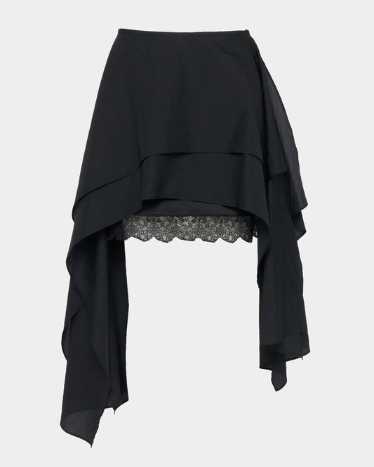 asymmetry hem layered skirt Black【Delivery in February 2026】