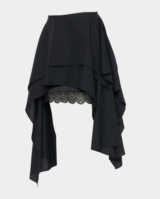 asymmetry hem layered skirt Black【Delivery in February 2026】