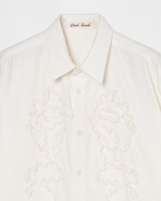 ribbon tulle embroidery shirt Off white【Delivery in January 2026】