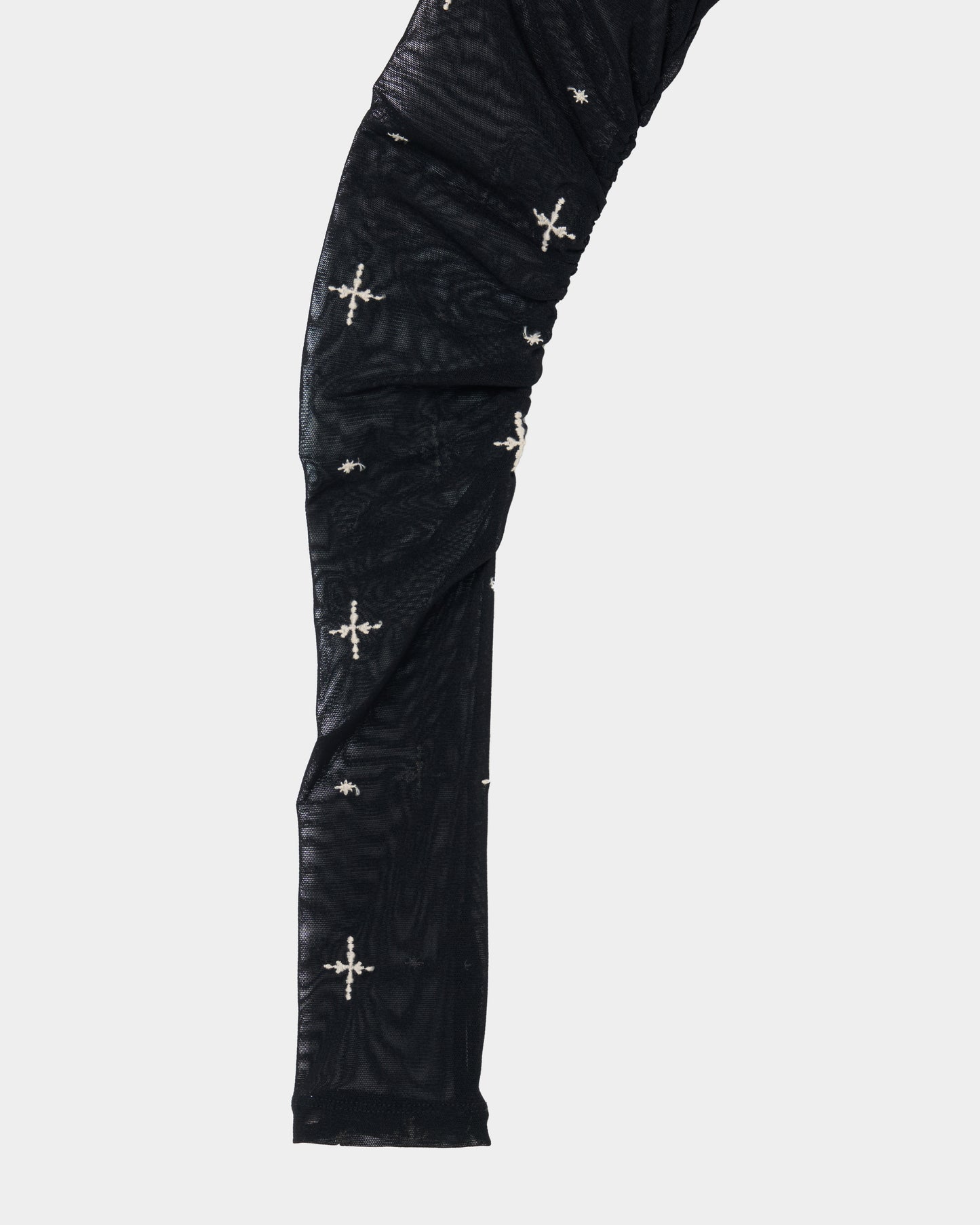 cross embroidery gather sleeve tops Black【Delivery in February 2026】