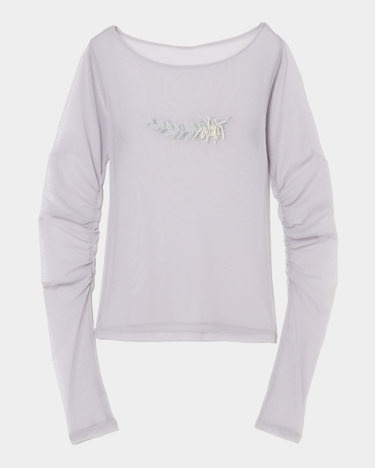 feather beads embroidery gather sleeve tops Gray【Delivery in February 2026】