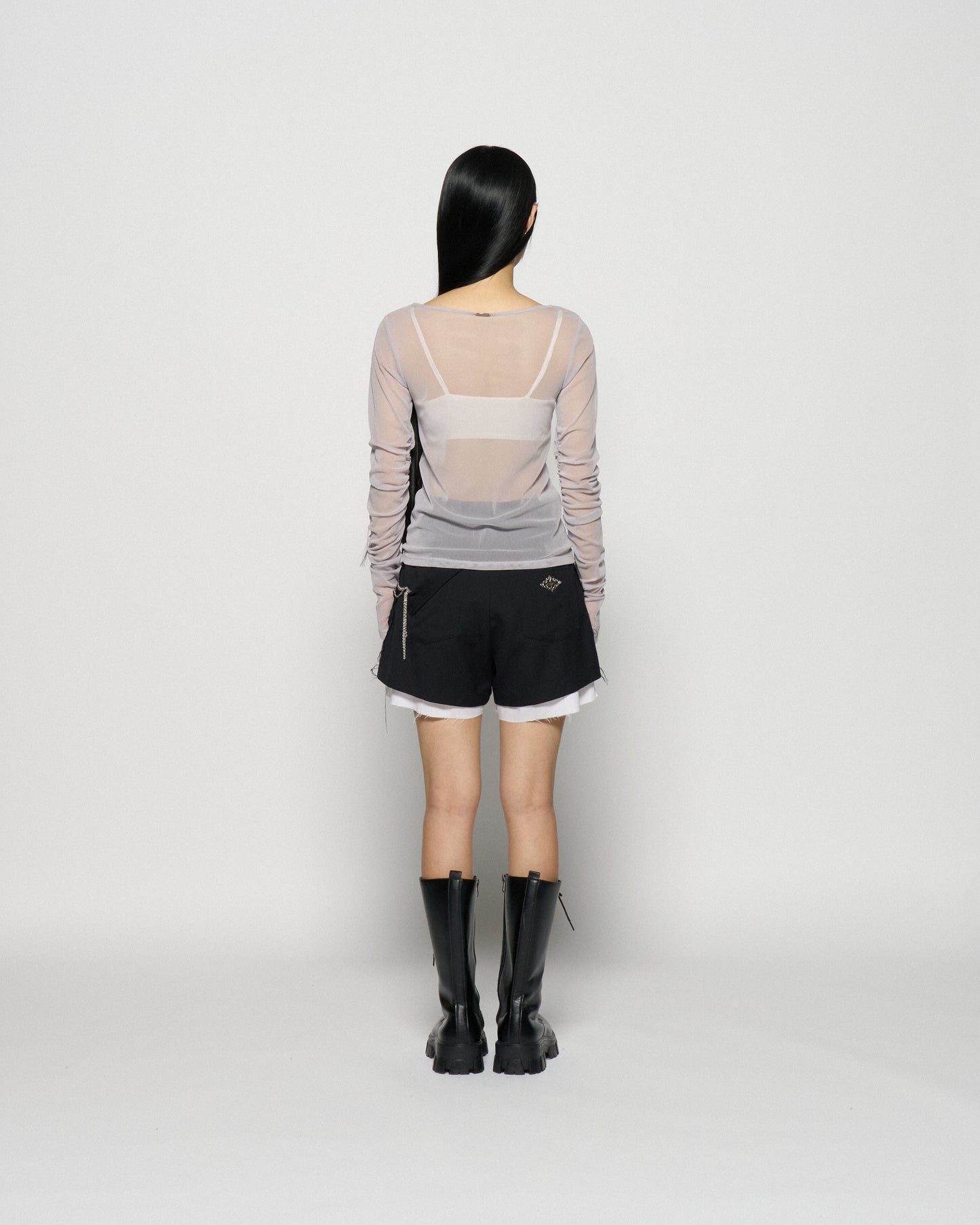 feather beads embroidery gather sleeve tops Gray【Delivery in February 2026】