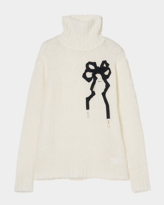 PARCO先行 | lazy ribbon mohair knit White×Black【Delivery in March 2026】