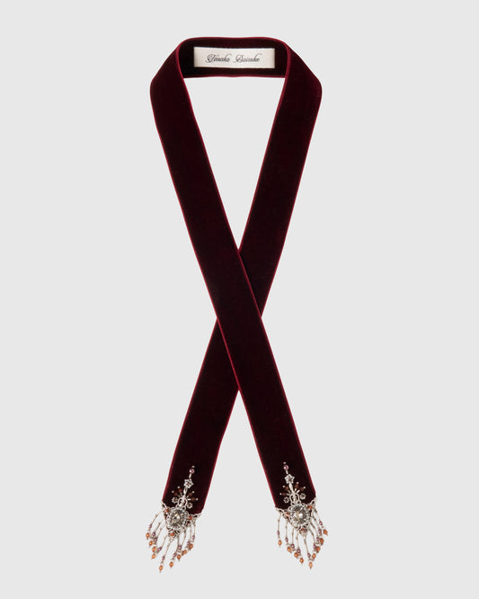 crystal silver tip velvet long ribbon Red【Delivery in March 2026】