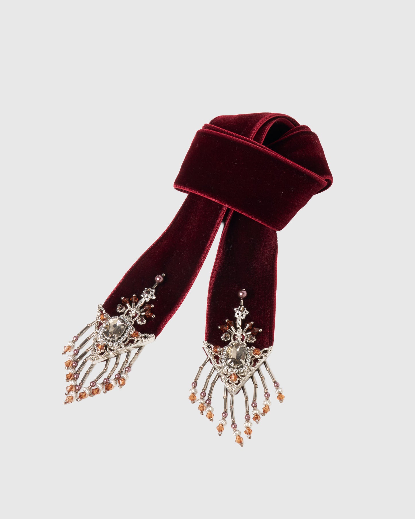 crystal silver tip velvet long ribbon Red【stock】