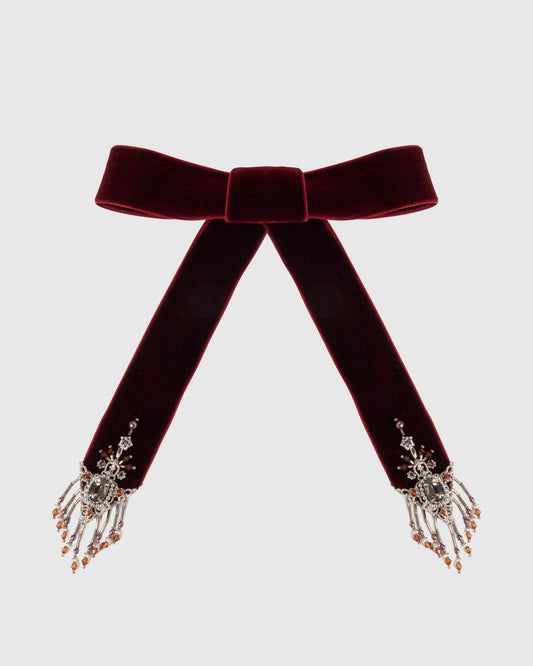 crystal silver tip velvet long ribbon Red【Delivery in March 2026】
