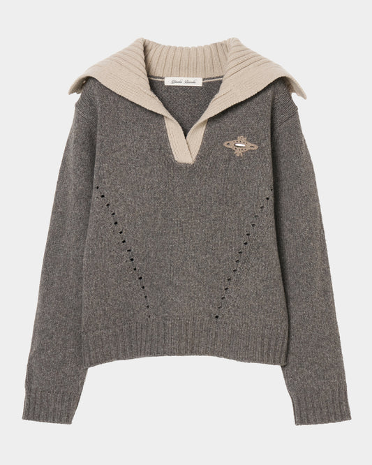 big collar knit pullover Smoky brown【Delivery in August 2026】