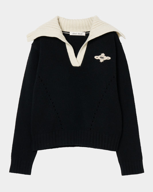 big collar knit pullover Black【Delivery in August 2026】