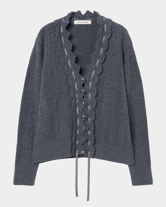 lace crochet knit ribbon cardigan Gray【Delivery in August 2026】