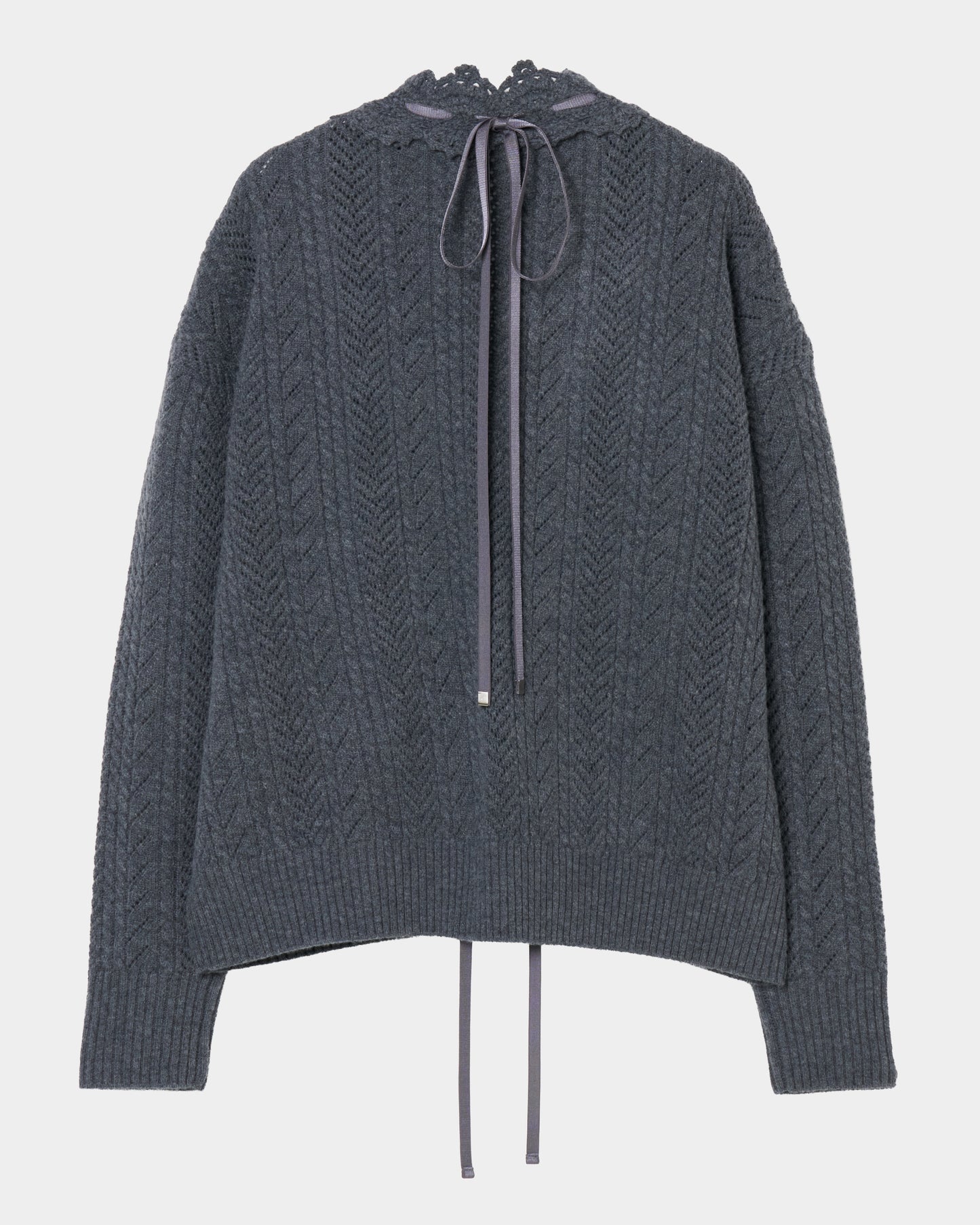 lace crochet knit ribbon cardigan Gray【Delivery in August 2026】
