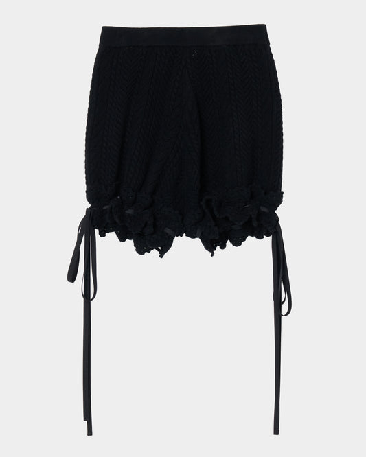 lace crochet knit ribbon short pants Black【Delivery in August 2026】