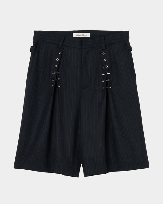piercing stripe cross tack half pants Black【Delivery in July 2026】