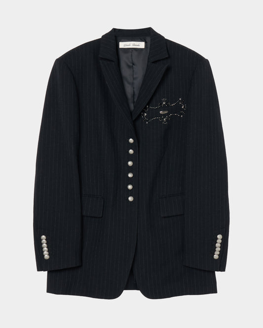 metal embroidery stripe wool jacket Black【Delivery in July 2026】