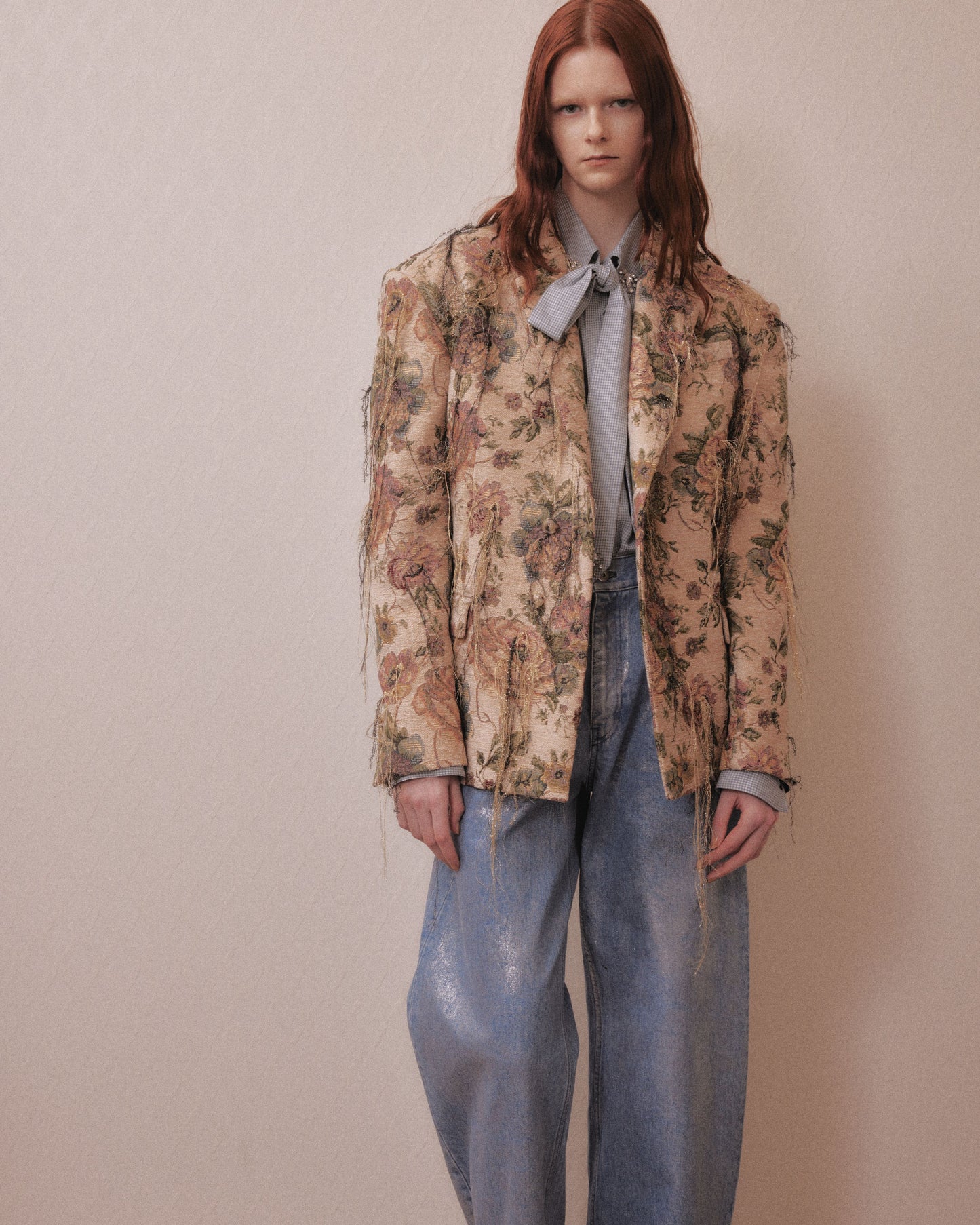 Silver foil print letter pocket denim pants Blue【Delivery in February 2027】