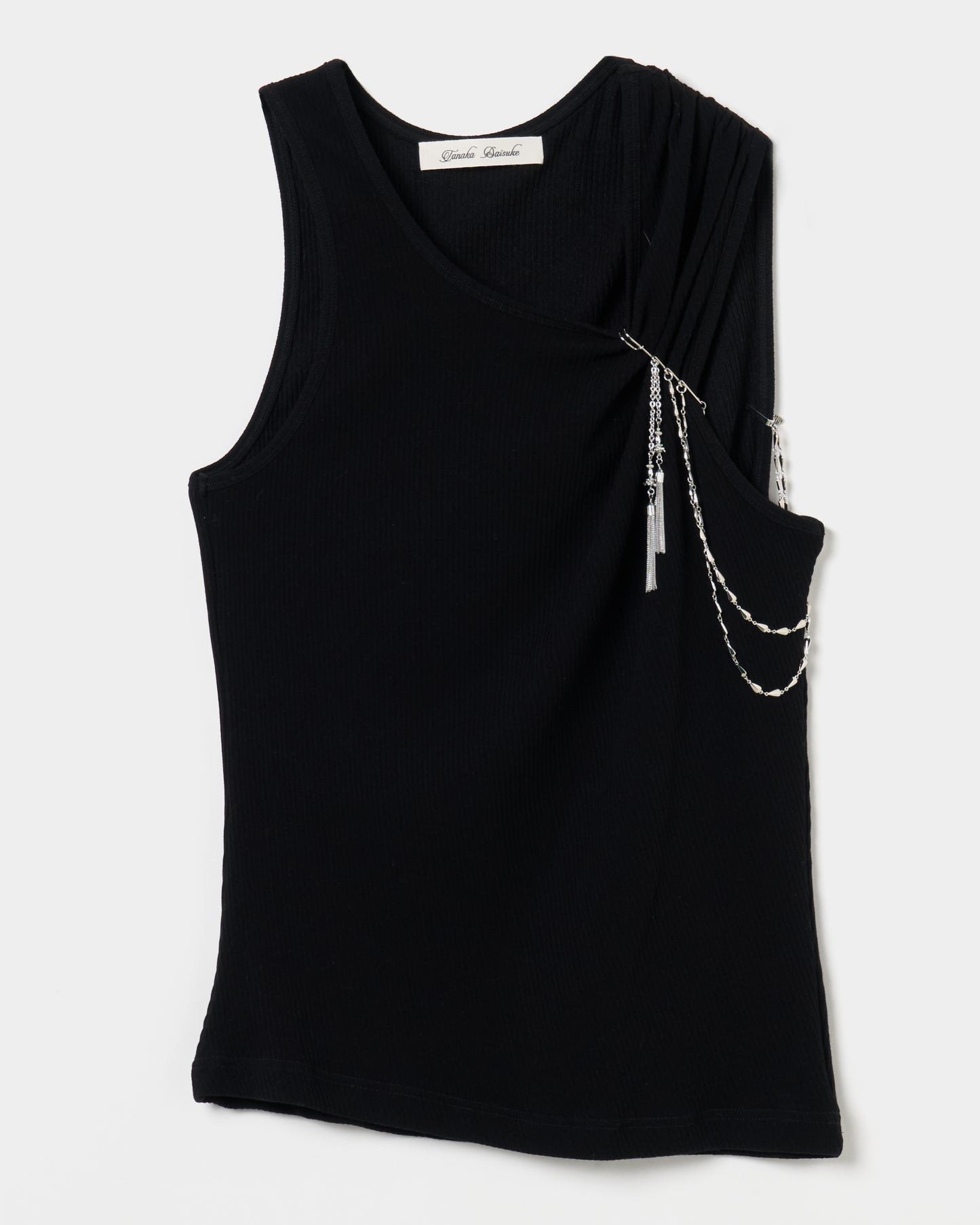 one-side drape gather tank top Black【stock】