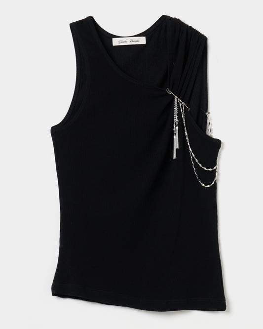 one-side drape gather tank top Black【Delivery in June 2026】