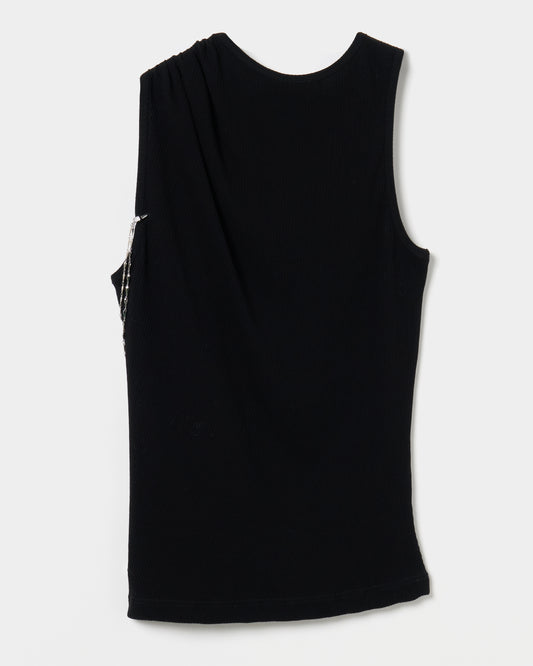 one-side drape gather tank top Black【Delivery in June 2026】