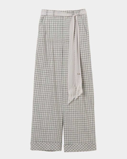 fringe sheer belt check pants 【Delivery in August 2026】