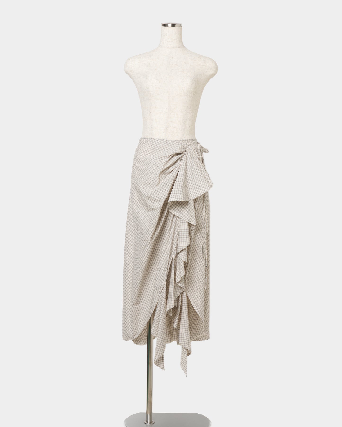 check frilled wrap skirt Ivory【stock】