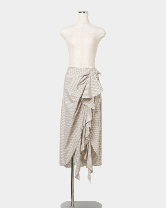 check frilled wrap skirt Ivory【stock】