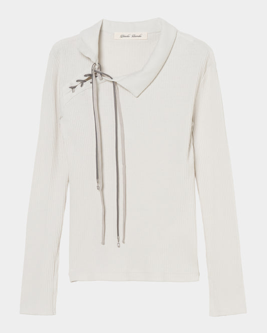double ribbon lace up riv tops Stone white【Delivery in June 2026】