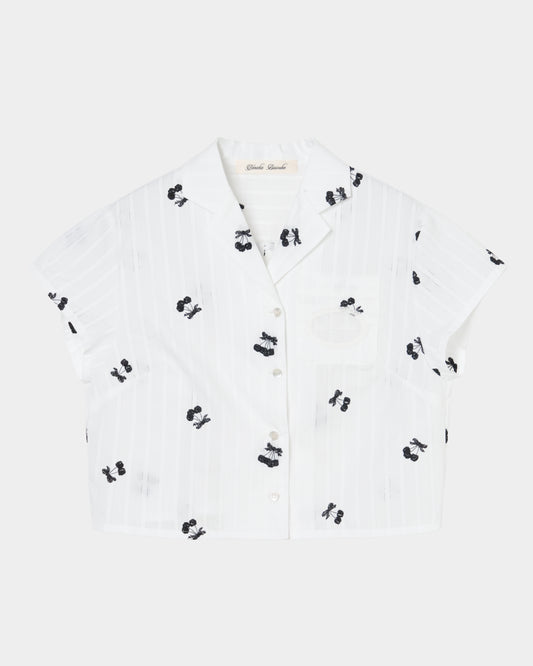 cherry embroidery half sleeve shirt White【Delivery in September 2026】