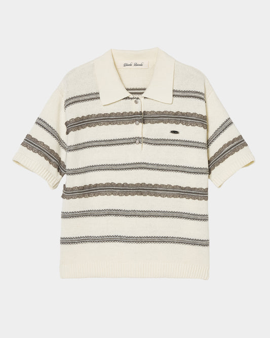 Lace border knit polo shirt Off white【Delivery in January 2027】