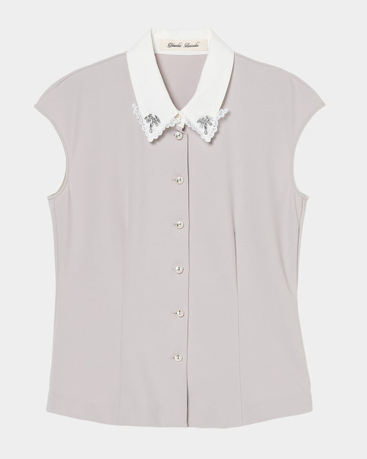 Lace bijou collar blouse Gray【Delivery in March 2027】