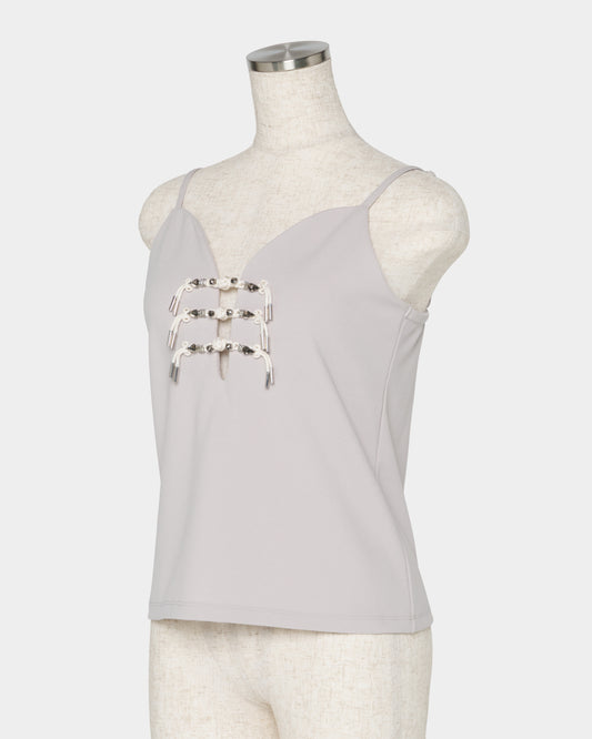 Metal china button camisole Greige【Delivery in March 2027】