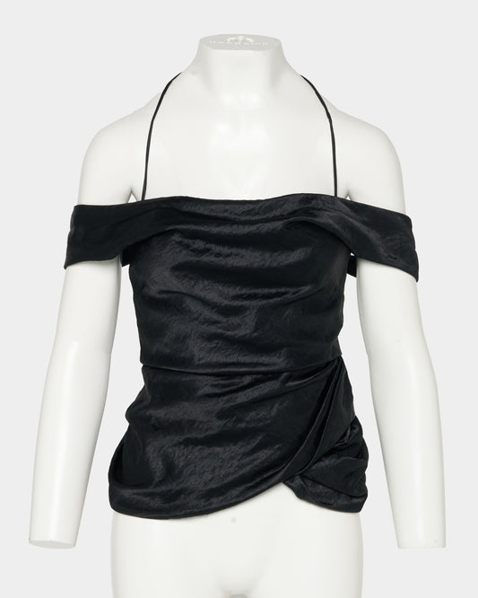 satin drape camisole tops Black【Delivery in February 2027】