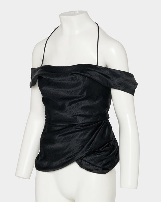 satin drape camisole tops Black【Delivery in February 2027】